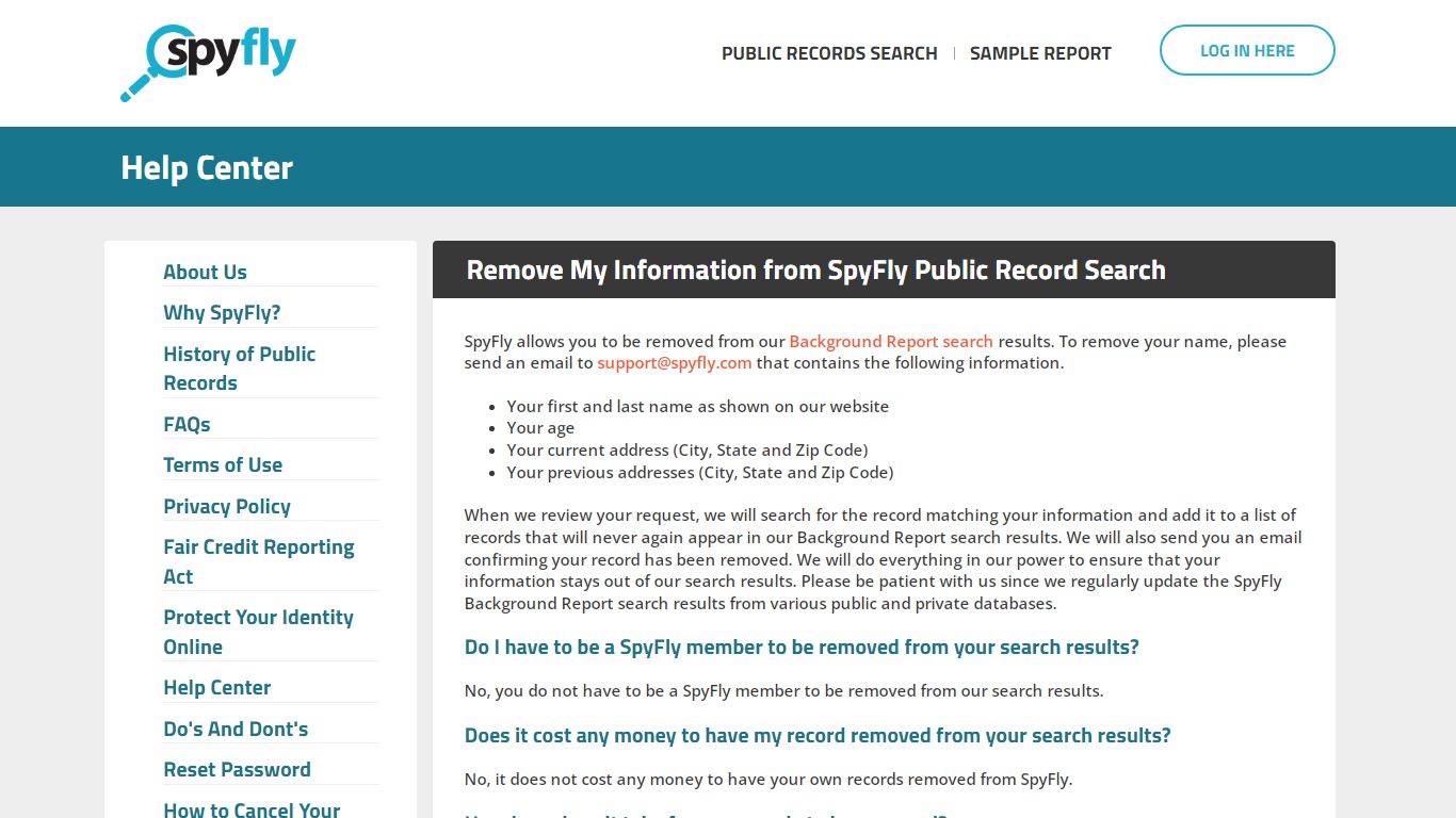 Remove My Information from SpyFly Public Record Search